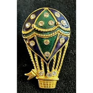Vintage Hot Air Balloon Gold Tone Enamel & Rhinestone Brooch Pin Steinmetz & Son